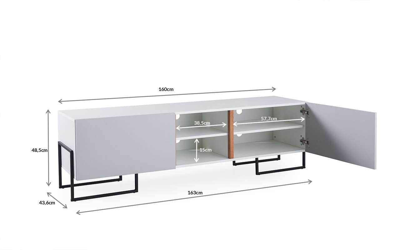 Rack 2 Portas Estilo Industrial Crosby 160 cm MDF Branco e Cinza