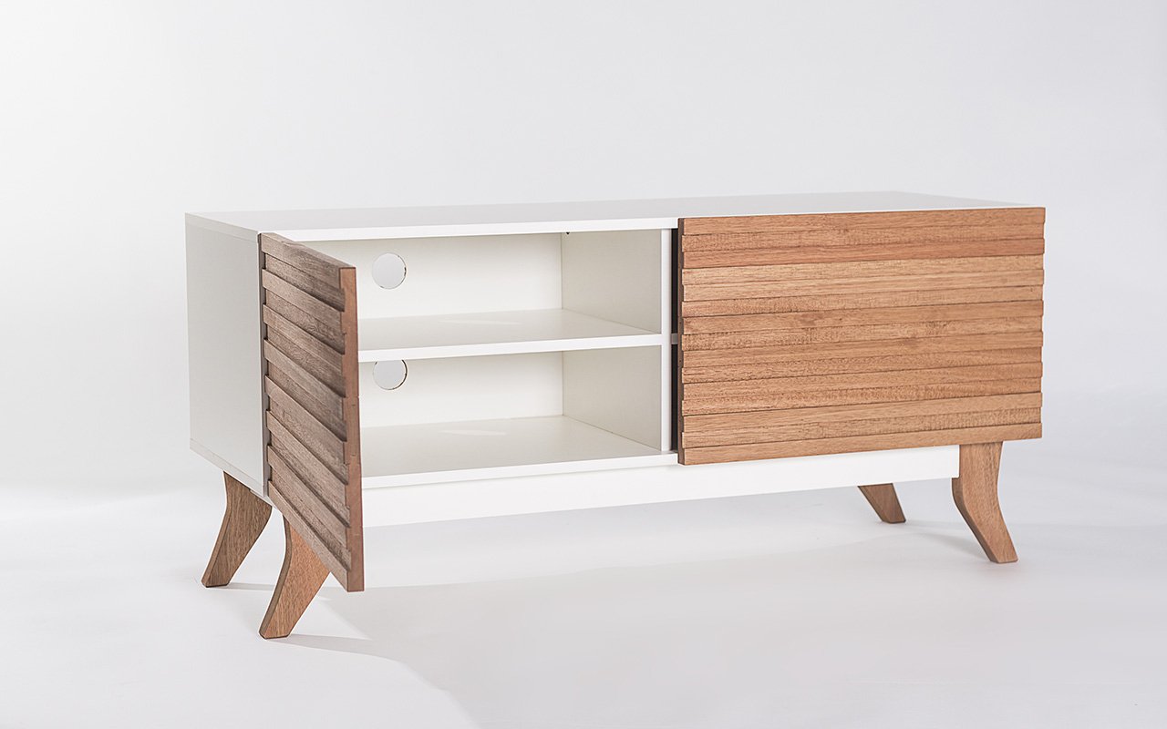 Rack para TV com 2 Portas Vintage 120 cm MDF Branco e Madeira JT