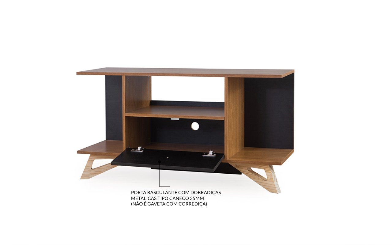 Rack para Sala Pequena Stills MDF Freijó e Preto e Madeira Natural