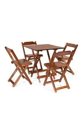 Conjunto Prático Mesa Redonda de Madeira Dobrável com 4 Cadeiras - Imbuia -  Lojas PAM