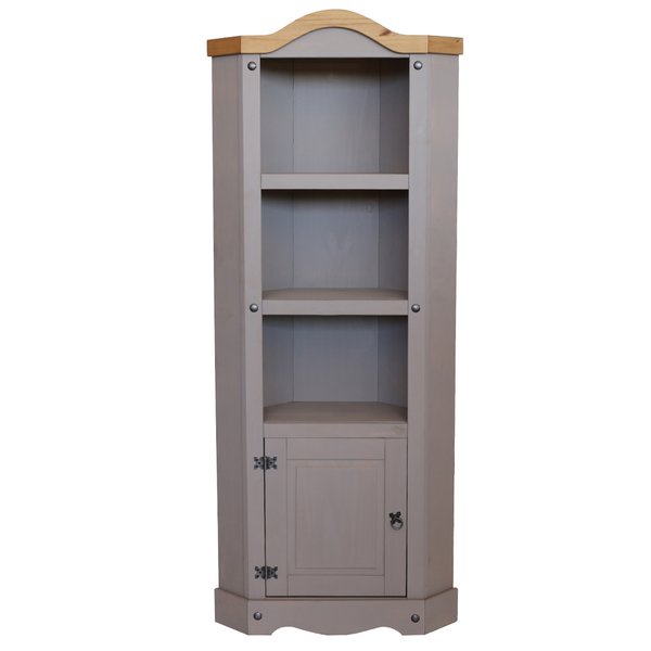 01 estante de canto alta 1 porta em madeira de pinus em cera cinza