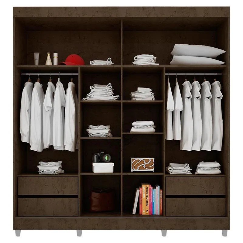 guarda roupa 2 portas de correr 4 gavetas 2040 araplac interno