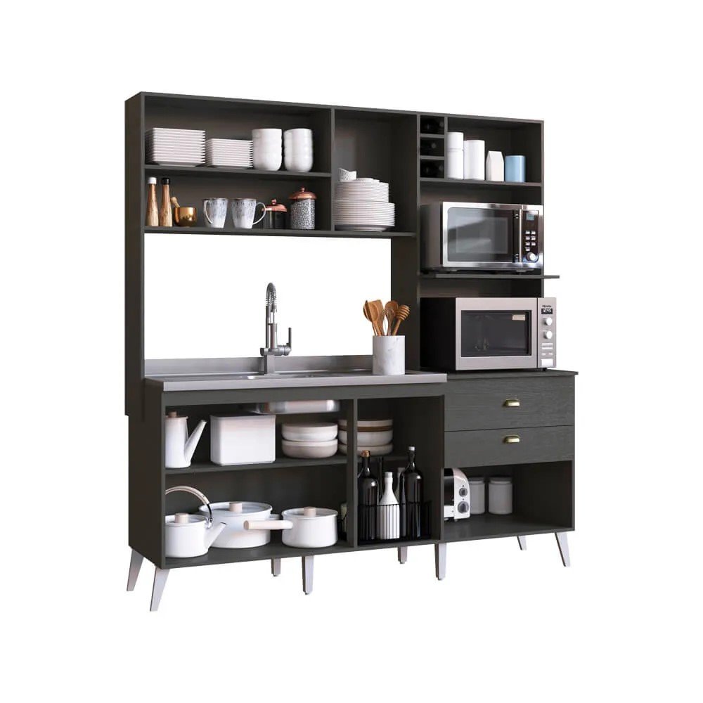 cozinha compacta 8 portas 2 gavetas donna casamia grafite snow interno