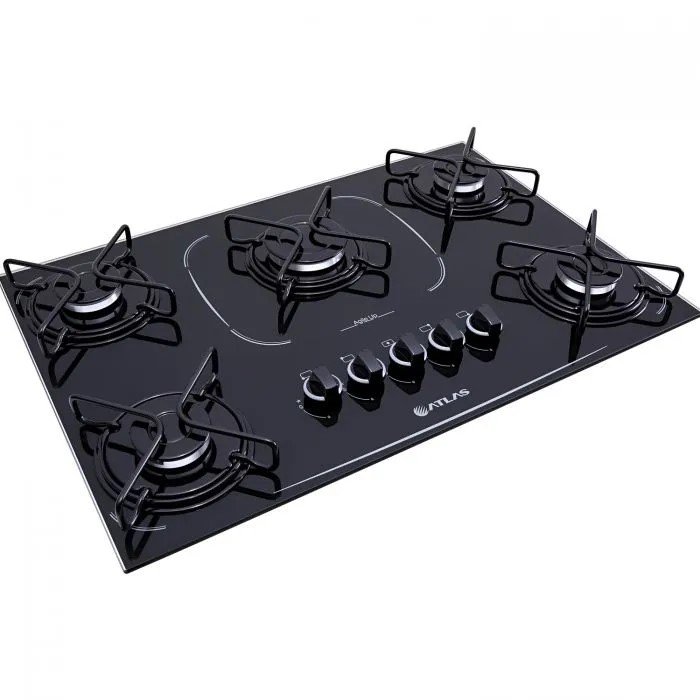 cooktop 5 bocas agile up glass preto atlas lateral