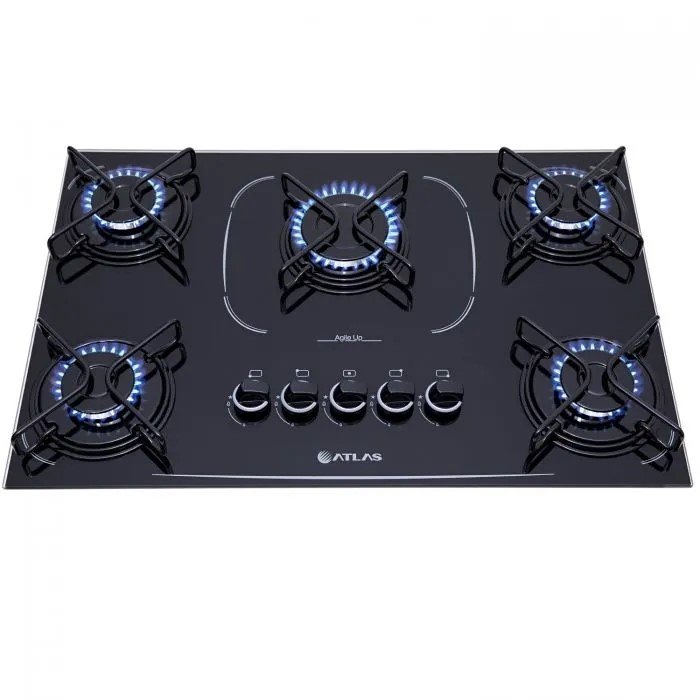 cooktop 5 bocas agile up glass preto atlas