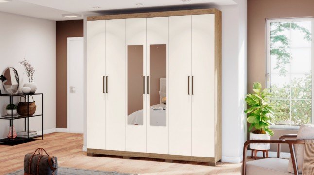 guarda roupa 6 portas 2 gavetas castin henn rustico off white