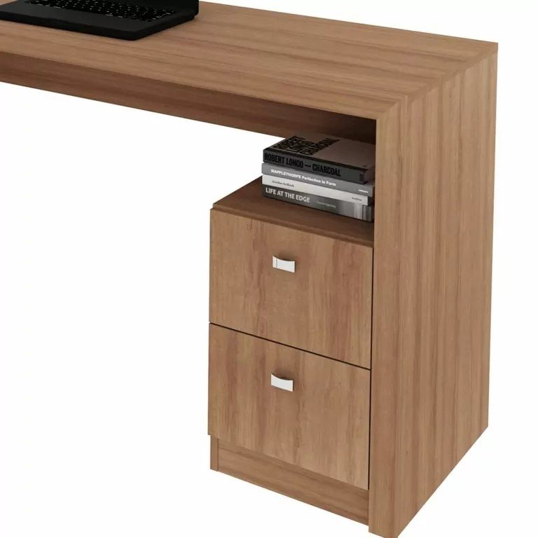 mesa para escritorio me 4129 tecnomobili amendoa gavetas