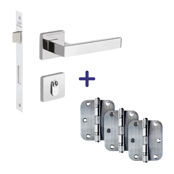 Kit Fechadura Externa Hato + 3 Dobradiças Inox Escovada Kit Fechadura Externa Hato + 3 Dobradiças Inox Escovada