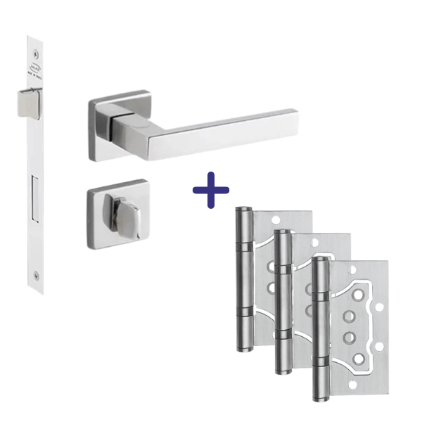 Kit Fechadura Banheiro Hato + 3 Dobradiças de Sobrepor Inox Kit Fechadura Banheiro Hato + 3 Dobradiças de Sobrepor Inox