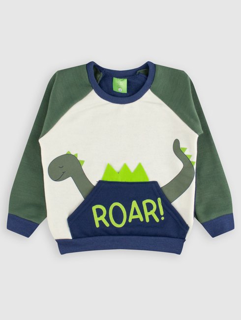 Camiseta Bebê Manga Longa Dino Roar Azul Marinho