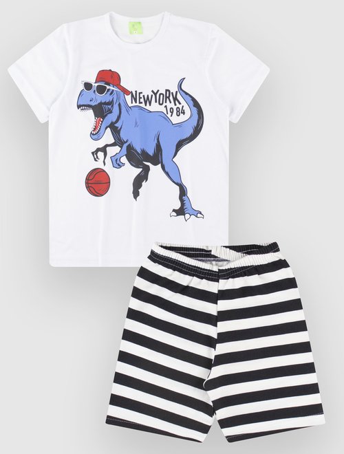 Conjunto Bebê Camiseta Branca Dino e Bermuda (P/M/G) para Bebê