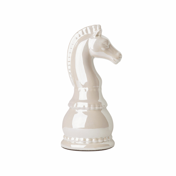 Escultura Em Cerâmica Xadrez Branco Perolado Buzzio's Cavalo