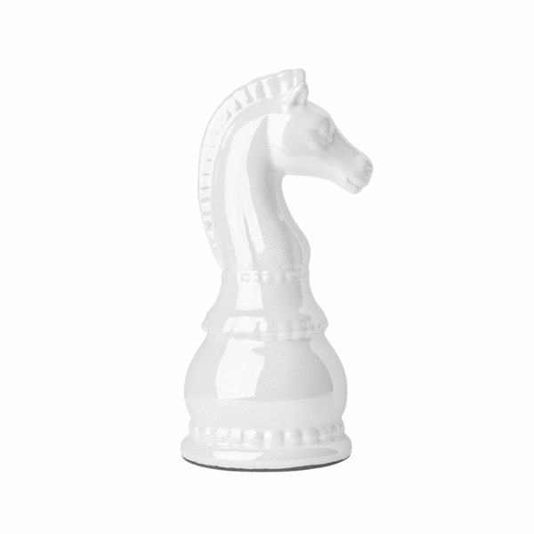 Escultura Em Cerâmica Xadrez Branco Perolado Buzzio's Cavalo