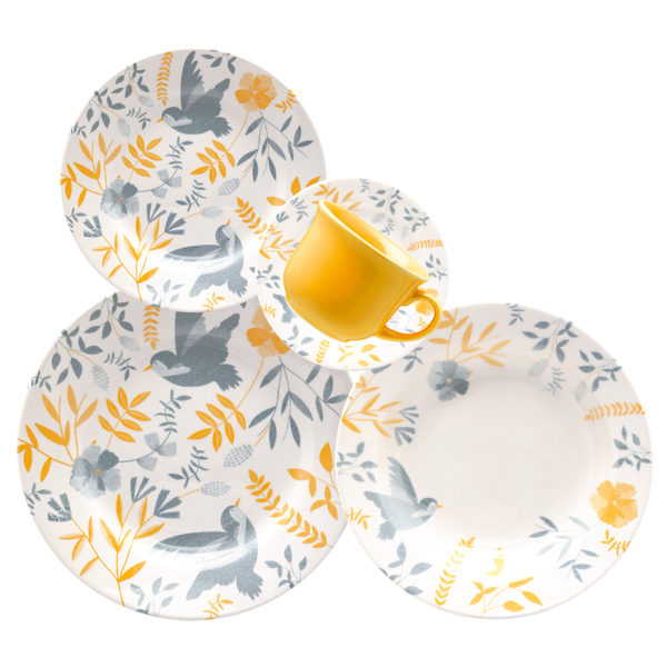 Jogo Aparelho De Jantar Porcelana Floral Azul - Kit 42 Pçs