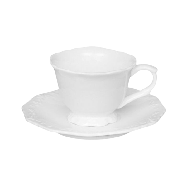 JOGO PARA CHÁ OU CAFÉ PORCELANA BRANCO 4 PEÇAS ALTO RELEVO