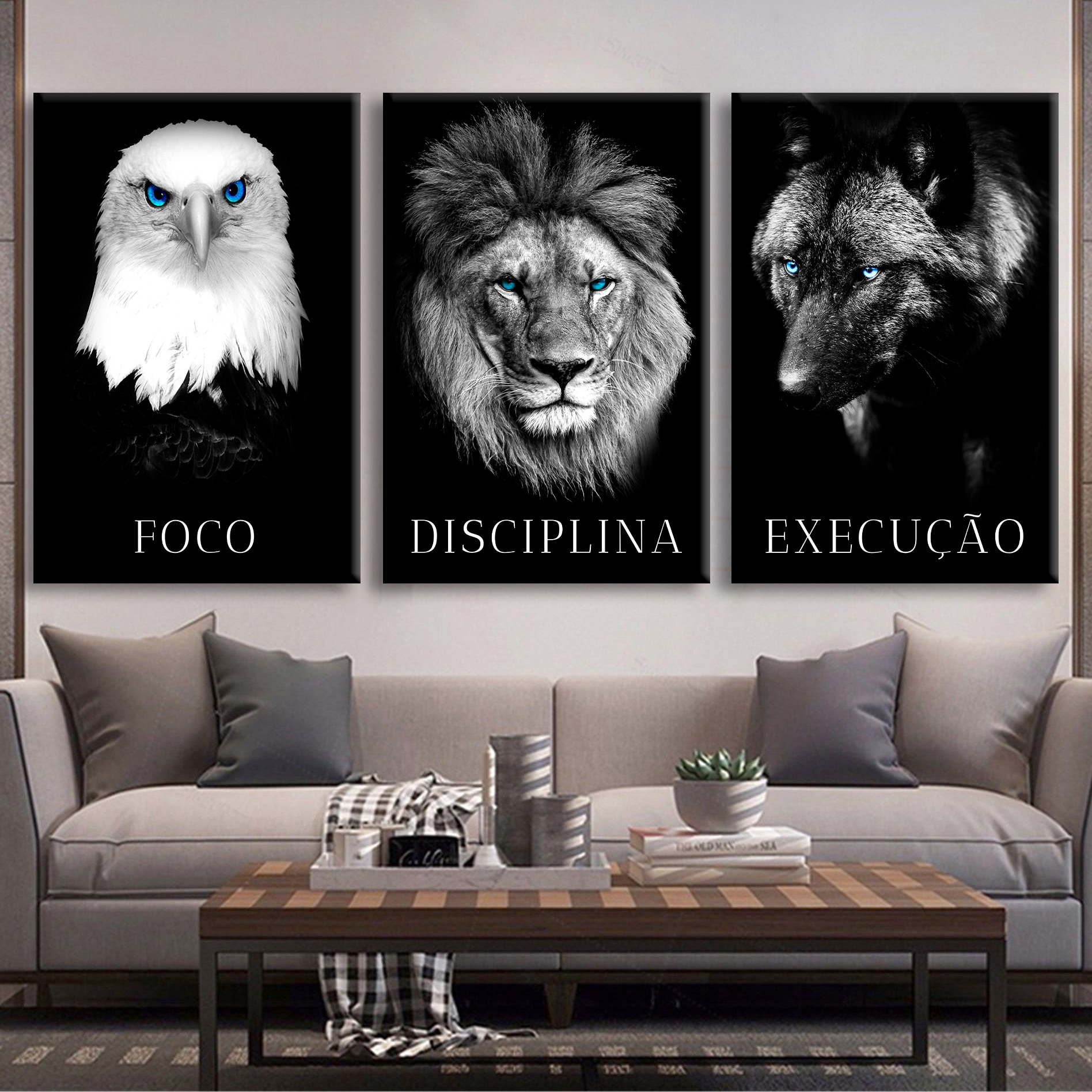 Quadro Decorativo 3 Telas Foco Disciplina e Execução