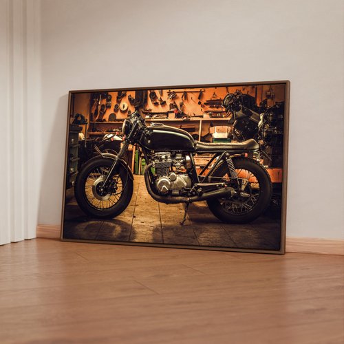 Quadro decorativo desenho moto Harley Davison marrom