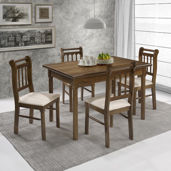 Conjunto Sala de Jantar Com 4 Cadeiras Madeira Maciça Mv Outlet Castanho