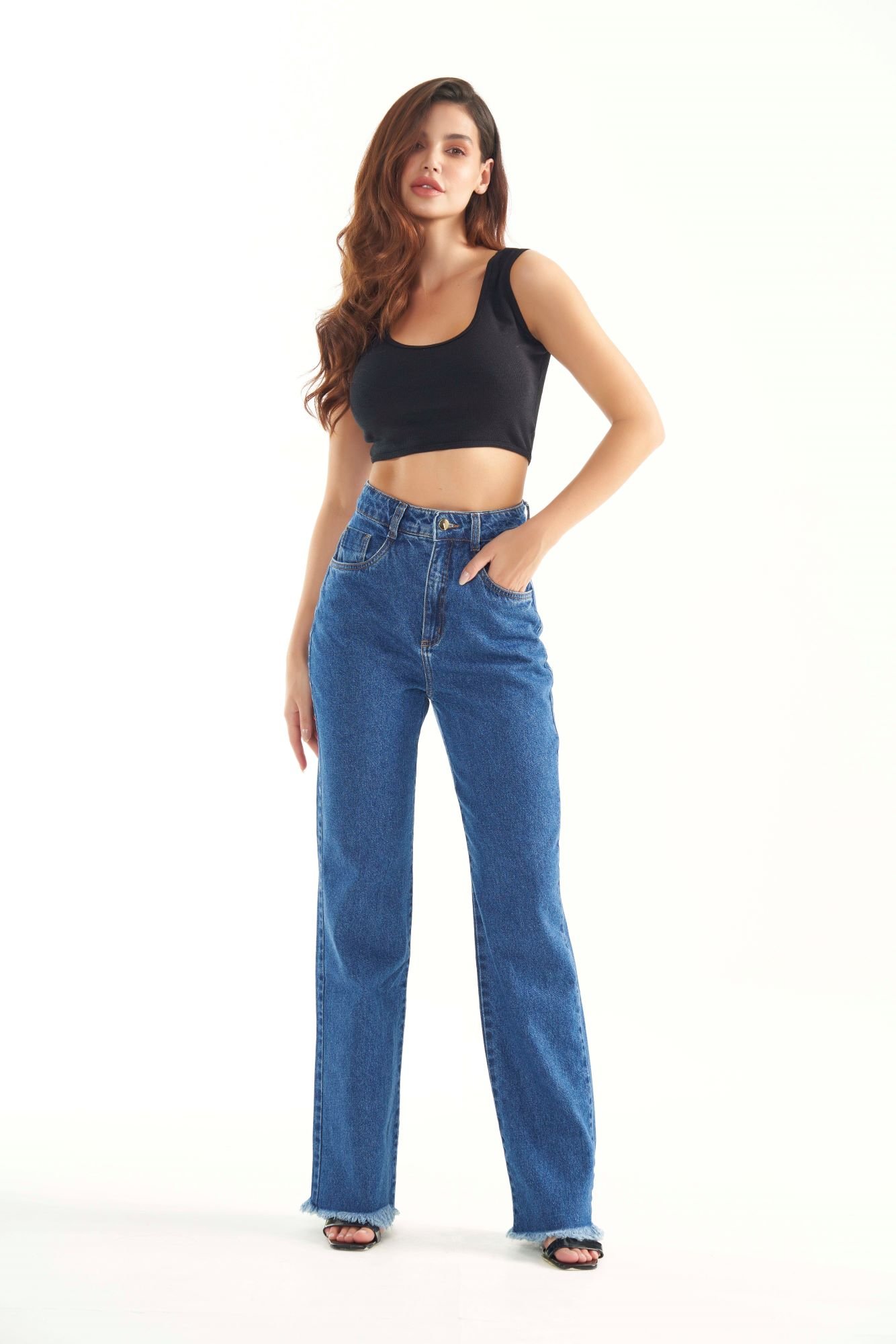 Calça jeans store cintura alta desfiada