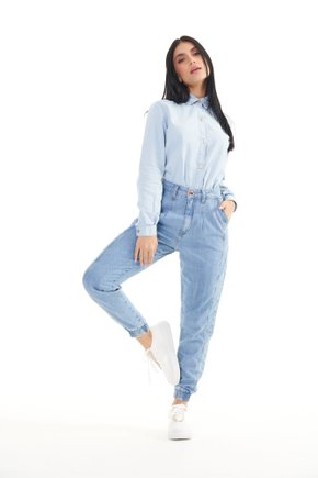 Calça Jeans Feminina Jogger Confort Cintura Média Com Bolso Lateral