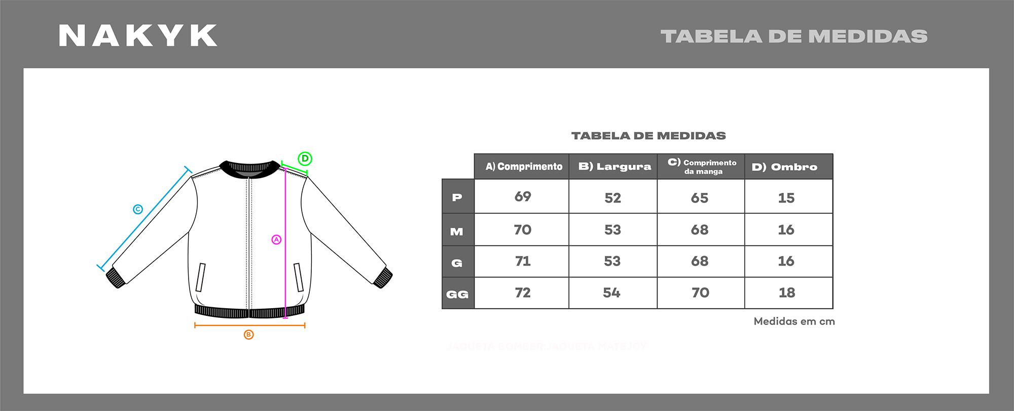 Tabela de medidas Tabela de medidas