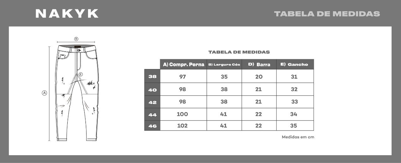 Tabela de medidas Tabela de medidas