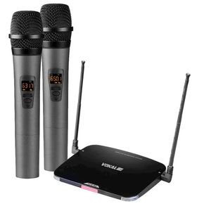 microfone sem fio duplo vokal de mao com bateria recarregavel vl 42a 3098