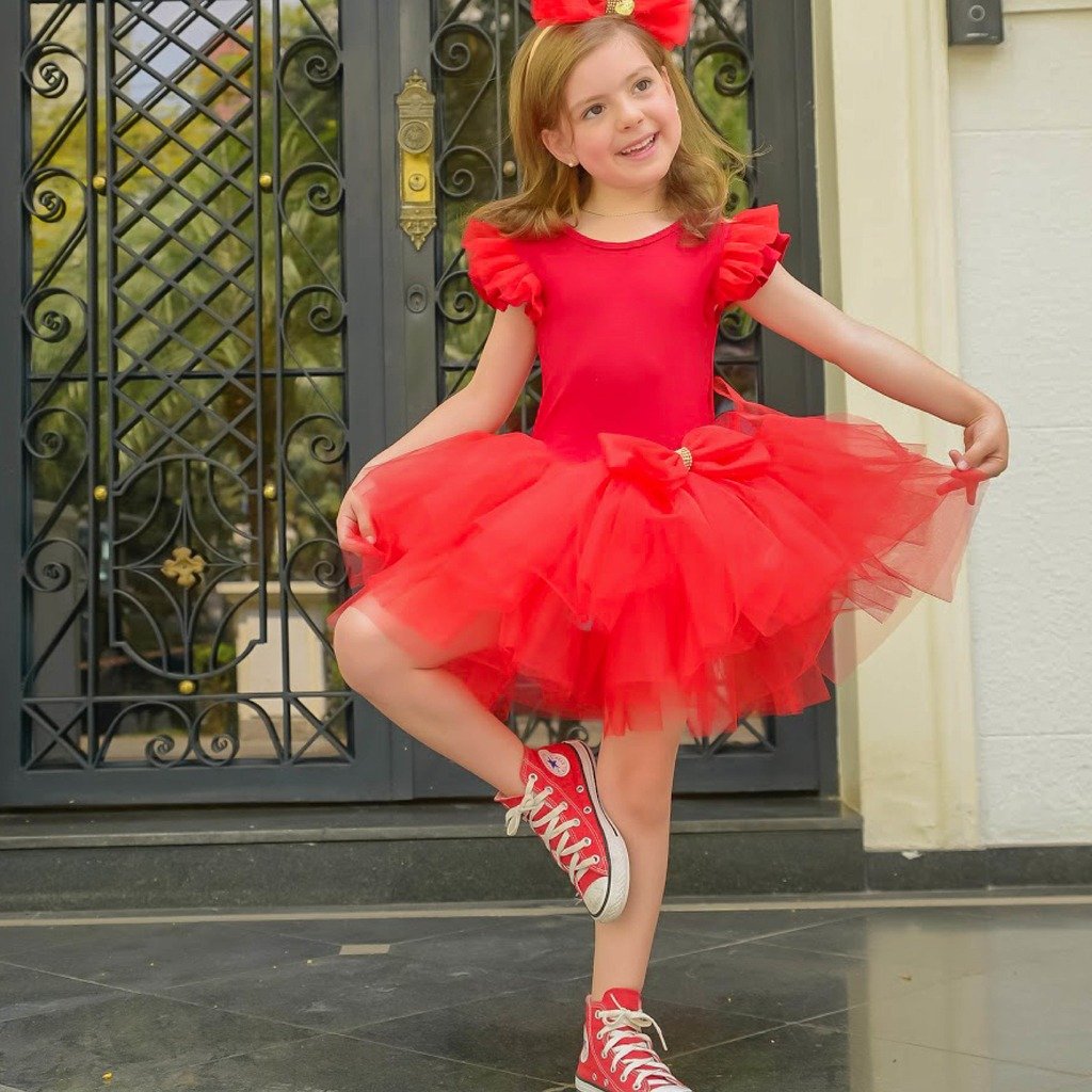 Vestido Tutu Manga Babadinho Vermelho Vestido Tutu Manga Babadinho Vermelho