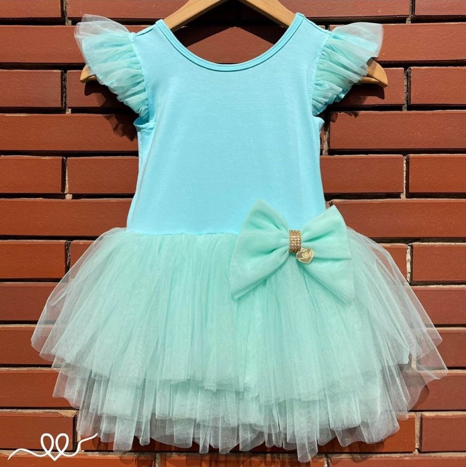 Vestido Tutu Manga Babadinho Verde Vestido Tutu Manga Babadinho Verde