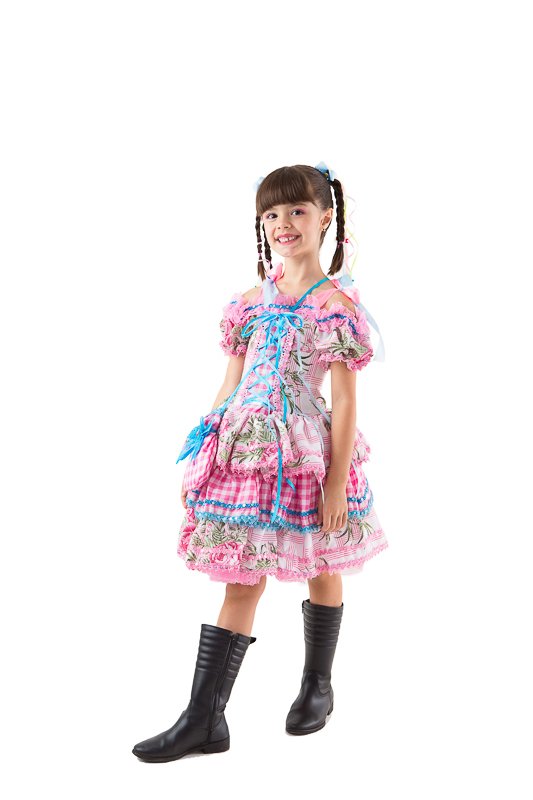 Vestido de Festa Junina Azul e Rosa + Bolsinha Vestido de Festa Junina Azul e Rosa + Bolsinha