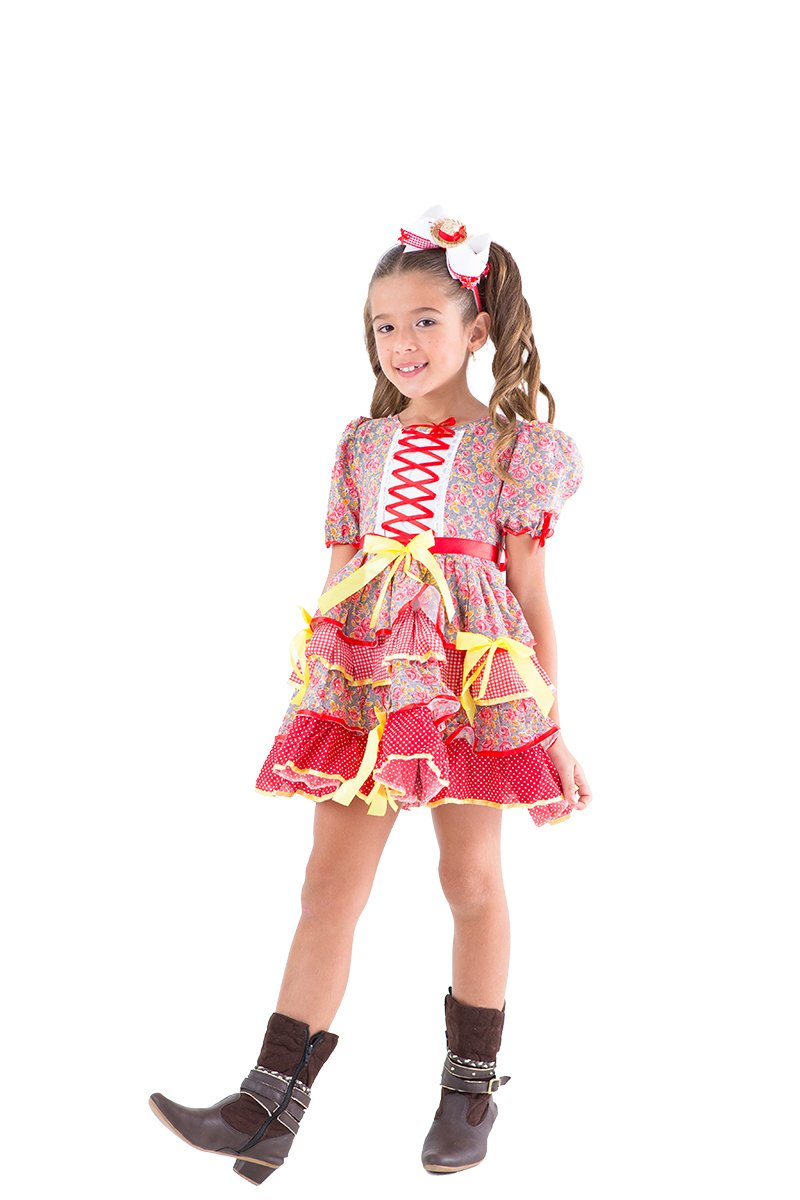 Vestido infantil Festa Junina Floral Vermelho Vestido infantil Festa Junina Floral Vermelho