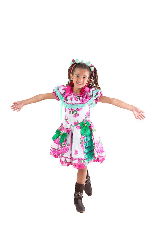 Vestido de Festa Junina Luxo Verde e Rosa + Bolsinha Vestido de Festa Junina Luxo Verde e Rosa + Bolsinha