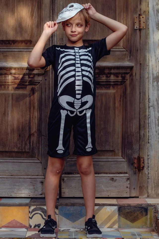 Fantasia de Criança Caveira Esqueleto com Máscara Halloween