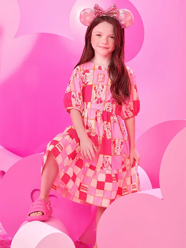 03 vestido infantil minnie mouse rosa