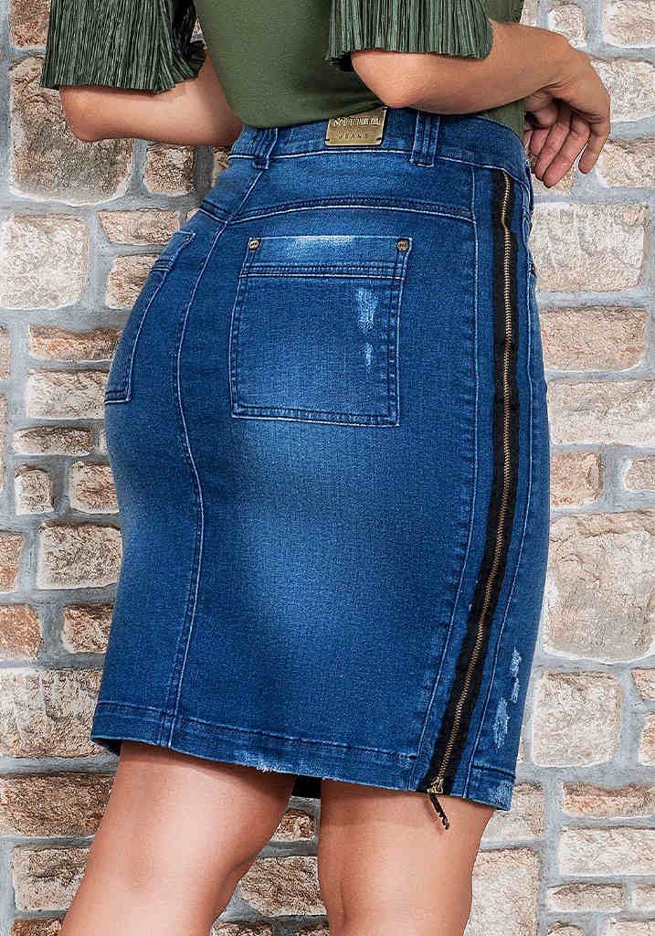 Saia jeans com ziper hot sale lateral