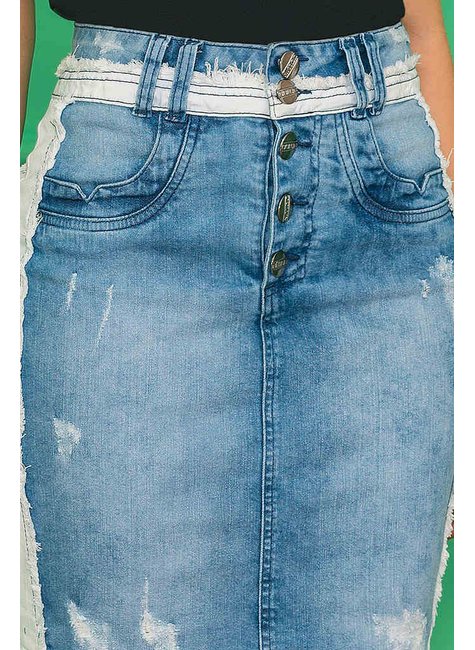 Saia Jeans Claro Com Recortes Titanium Jeans Moda Evangélica