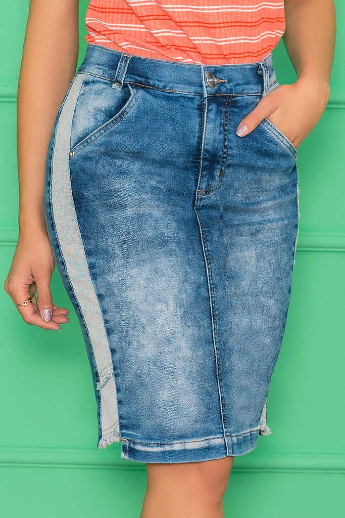 Saia jeans com listra hot sale lateral