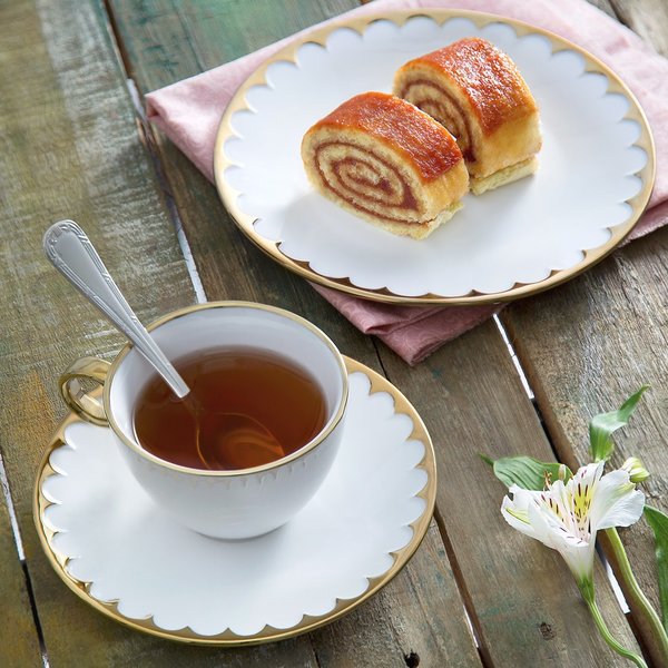 Jogo Para Chá Porcelana Branco com Dourado