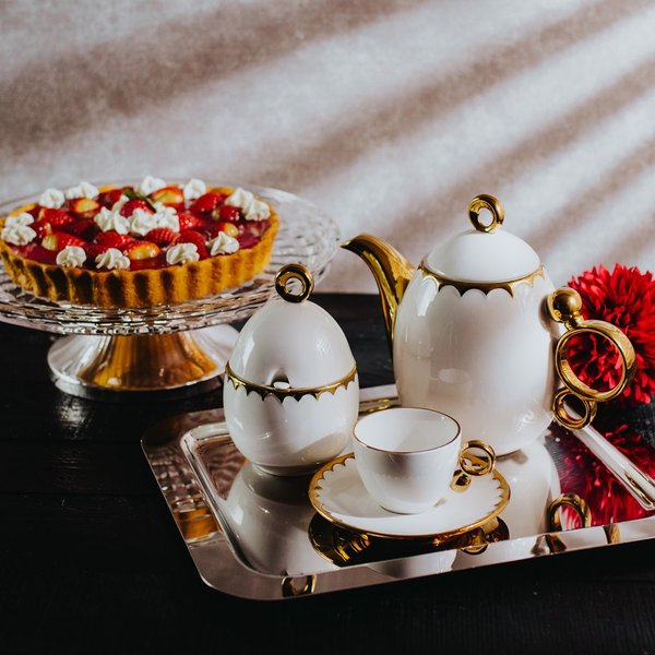 Jogo Para Chá Porcelana Branco com Dourado