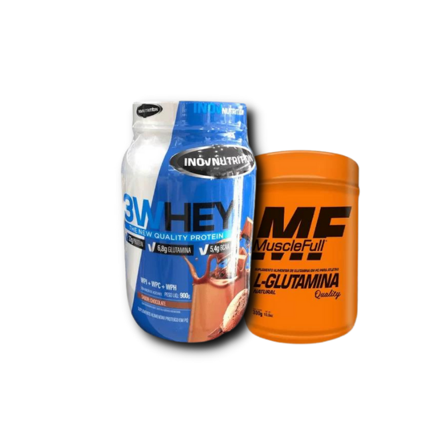 Kit Whey 3W 900g Inov Nutrition + Glutamina 300g Muscle Full Kit Whey 3W 900g Inov Nutrition + Glutamina 300g Muscle Full