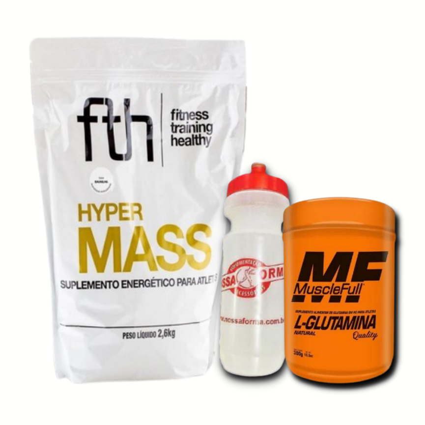 Kit Hipercalórico Hyper Mass 3Kg FTH + Glutamina 300g Muscle Full + Squeeze Kit Hipercalórico Hyper Mass 3Kg FTH + Glutamina 300g Muscle Full + Squeeze