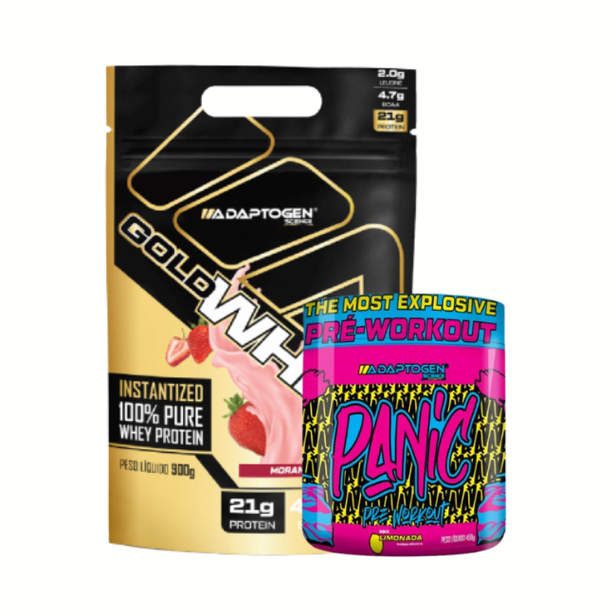 Kit Gold Whey 900g + Panic Pré Treino 450g Adaptogen Kit Gold Whey 900g + Panic Pré Treino 450g Adaptogen