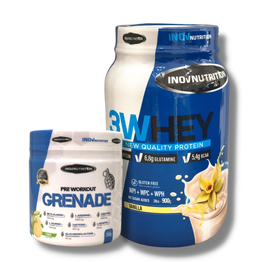Kit Whey 3W 900g + Pré Treino Grenade 200g Inov Nutrition Kit Whey 3W 900g + Pré Treino Grenade 200g Inov Nutrition