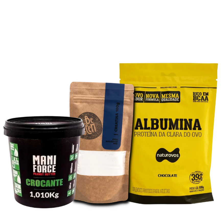 Kit Albumina 500g + Creatina 100g + Pasta de Amendoim 1Kg Kit Albumina 500g + Creatina 100g + Pasta de Amendoim 1Kg