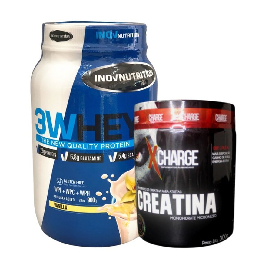 Kit Whey 3W Inov 900g + Creatina MESH 80 Xcharge 300g Kit Whey 3W Inov 900g + Creatina MESH 80 Xcharge 300g
