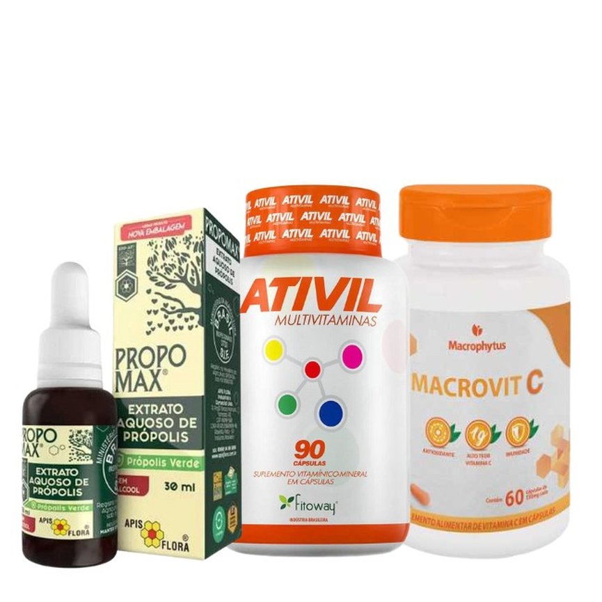 Kit Imunidade Multivitamínico + Vitamina C + Extrato de Própolis Kit Imunidade Multivitamínico + Vitamina C + Extrato de Própolis