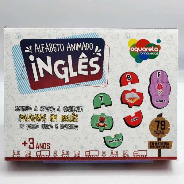 Quebra-Cabeça Alfabeto em Inglês Brinquedo Educativo Madeira