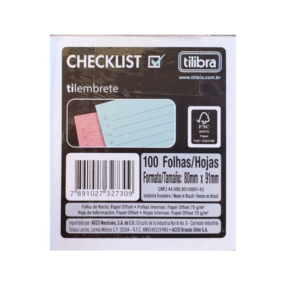 Bloco De Anotações Tilembrete Checklist Tilibra 0469