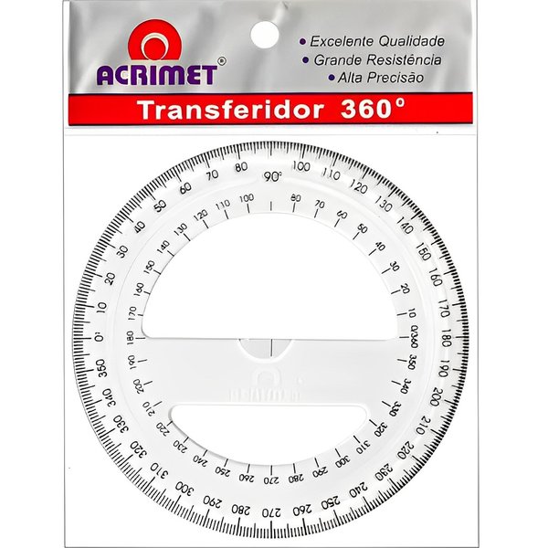 Transferidor 360 Graus Acrimet  Lister - Transferidor 360º - Graus - 12 cm  - 1un - Acrimet - Acrimet