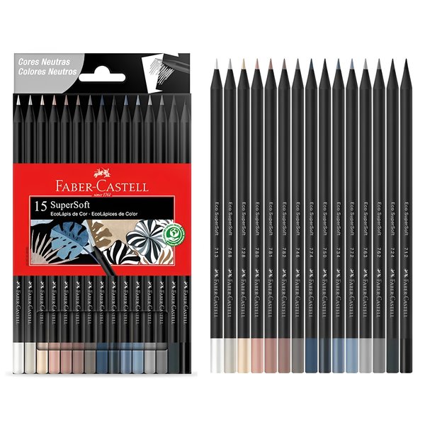 Lápis de cor EcoLápis Faber-Castell SuperSoft com 15 cores neutras